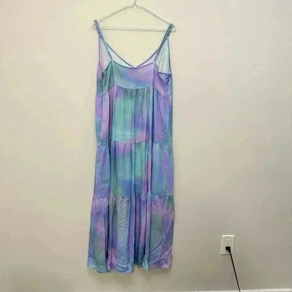 JustFab Rayon Tiered Maxi Dress Lightweight Fairy Flowy Purple Blue XL NWT - Picture 5 of 11